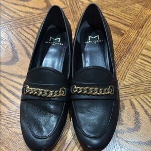 Marc Fisher Black Loafers with Gold Chain